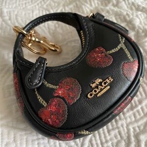 NWOT Coach Mini Carmen Bag Charm Wallet Leather Cherry Gold Black Red CDB52